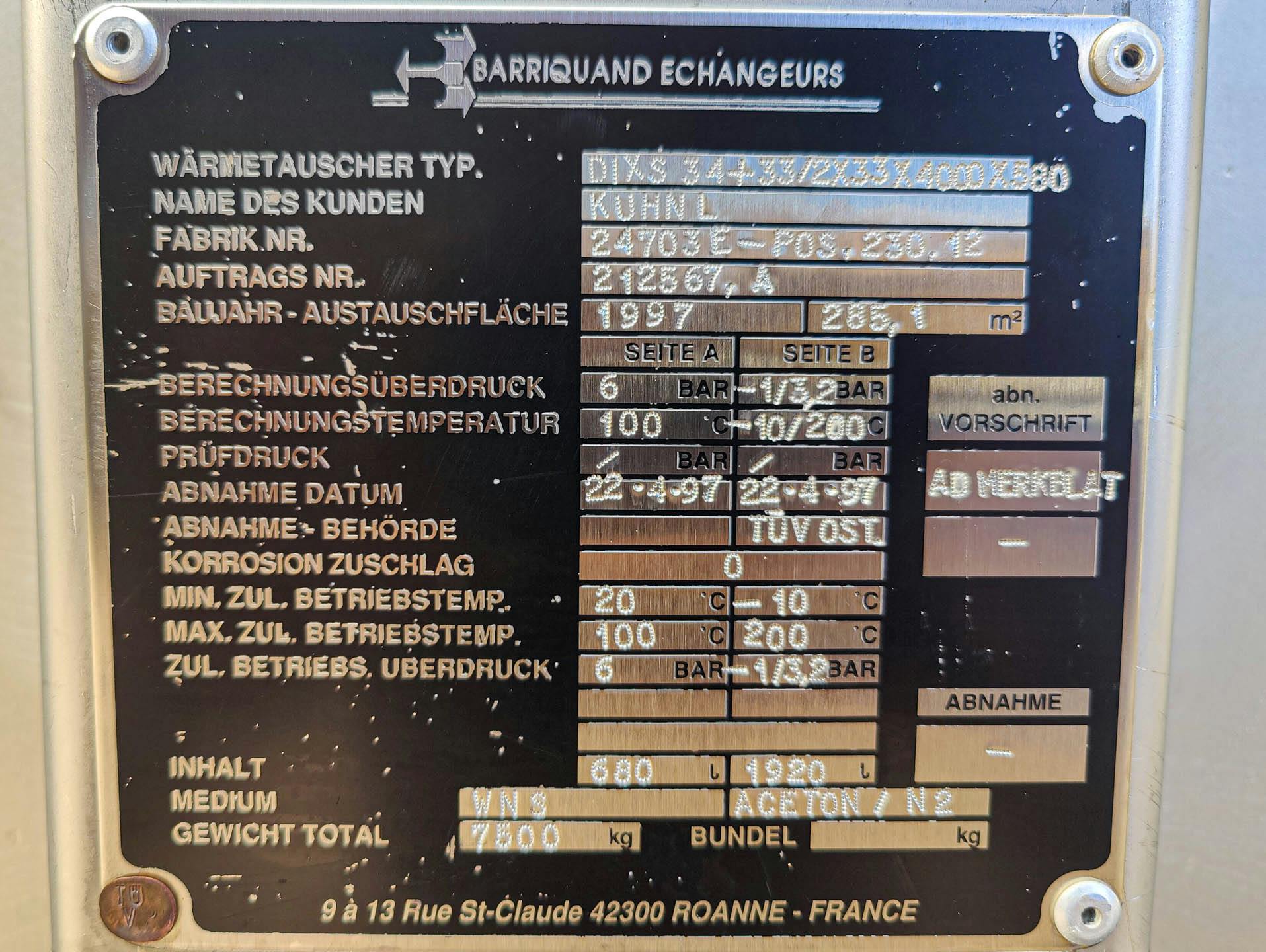 Barriquand DIXS 34+33/2x33x4000x580 welded plate heat exchanger - Deskový výmeník tepla - image 6