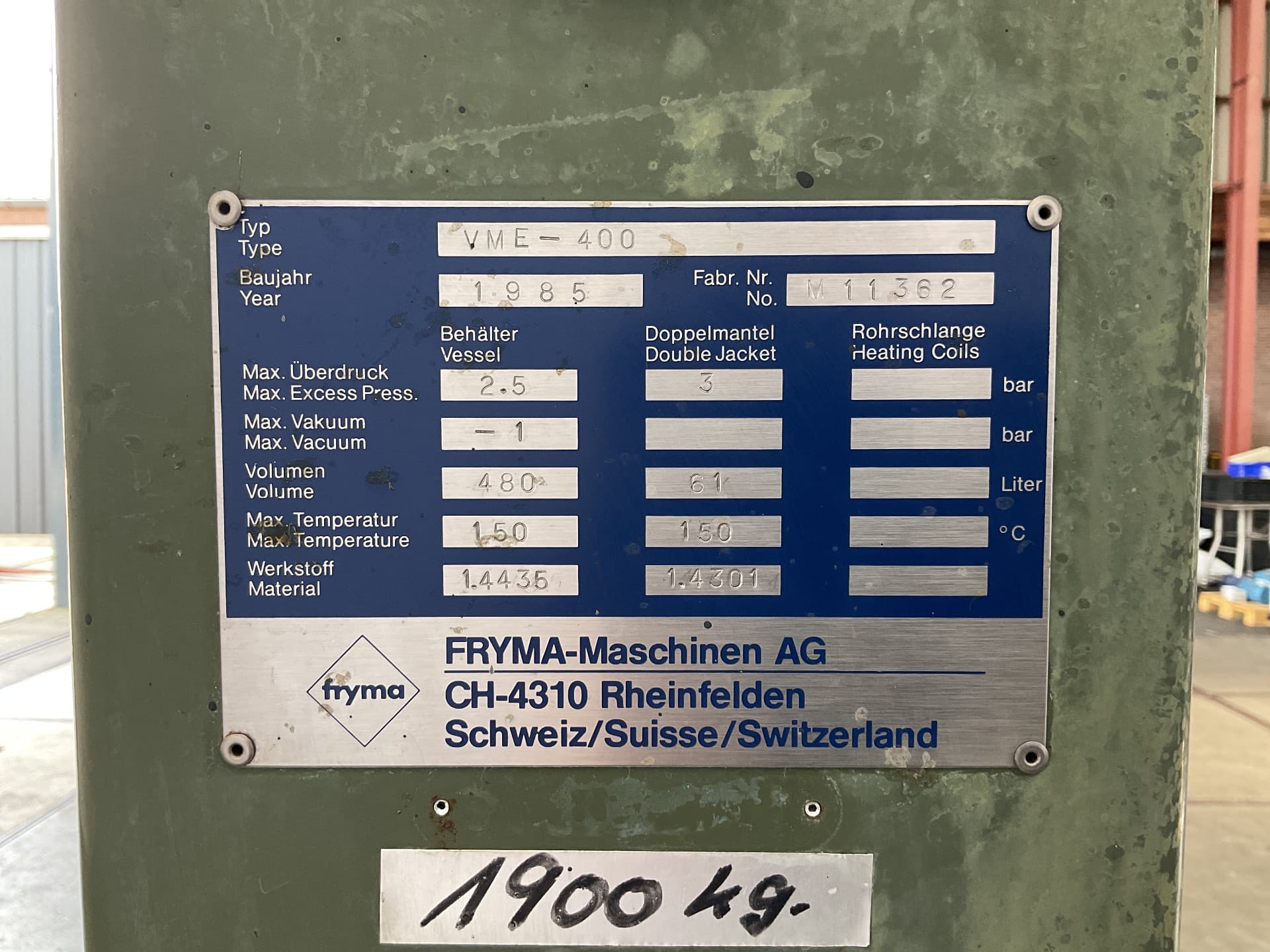Fryma VME 400 - Recipiente de processo - image 5