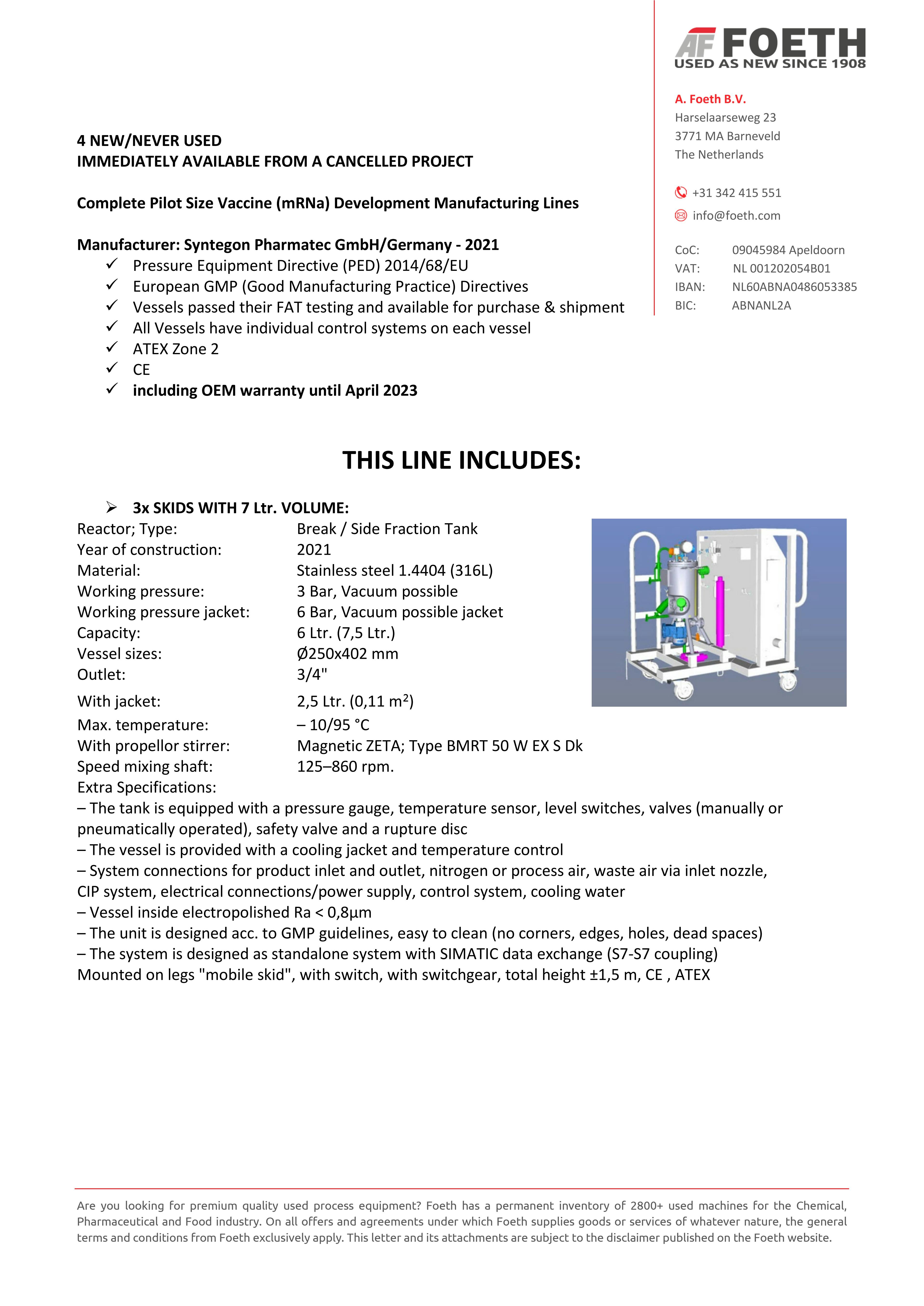 Pharmatec GmbH Vaccine Manufacturing Line (Pharma vessels) - NEW - Реактор из нержавеющей стали - image 15