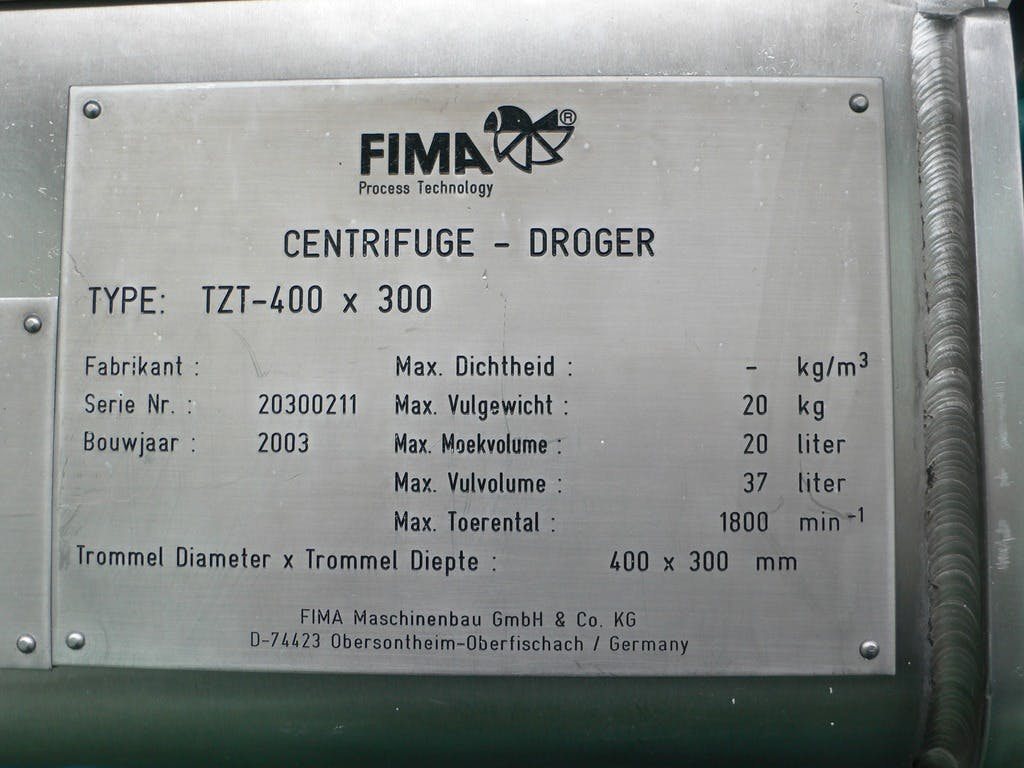 Fima Process Trockner TZT-400X300 - Basket centrifuge - image 5