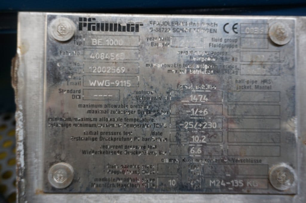 Pfaudler-werke BE-1000 - Zbiornik ciśnieniowy - image 8