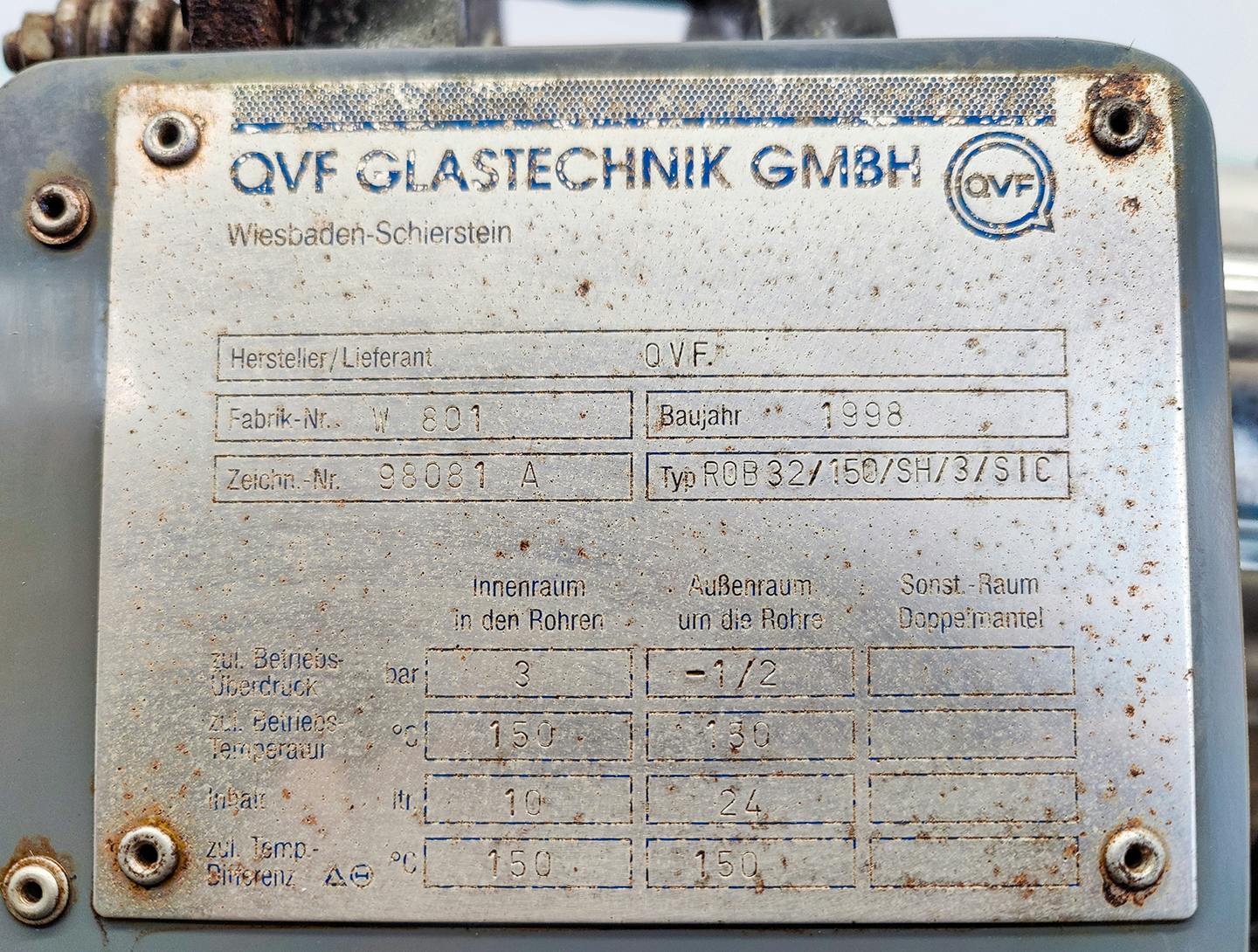 QVF Glasstechnik ROB 32/150/SH/3/SIC - 3,2 m² - Échangeur de température tubulaire - image 9