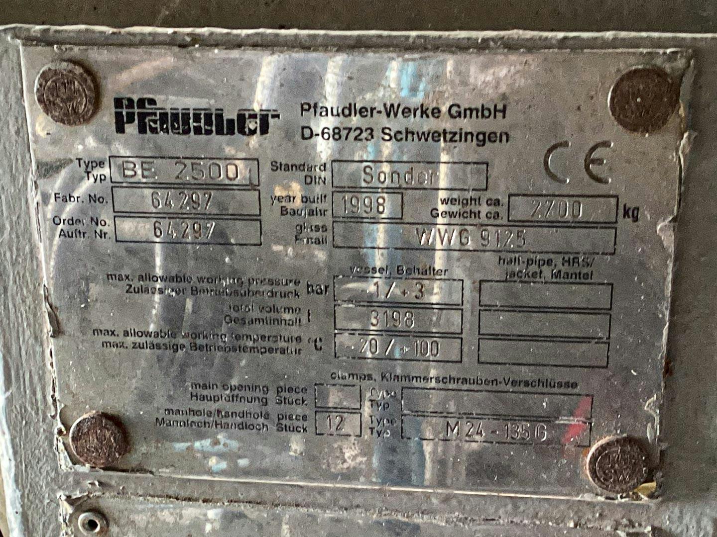 Pfaudler-werke BE2500 - Tanque mezclador - image 10
