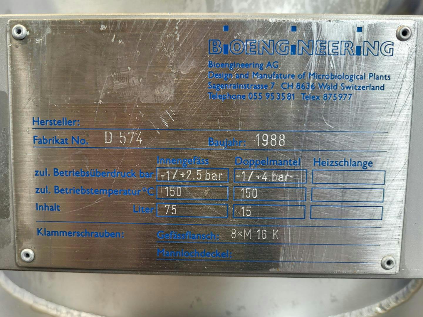 Bioengineering D574, 50Ltr. Fermentor (Bio) - Реактор из нержавеющей стали - image 11