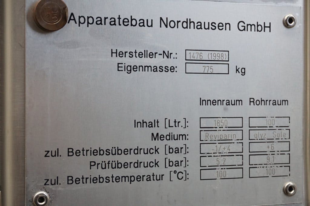 Nordhausen 1850 Ltr - Reactor de acero inoxidable - image 11