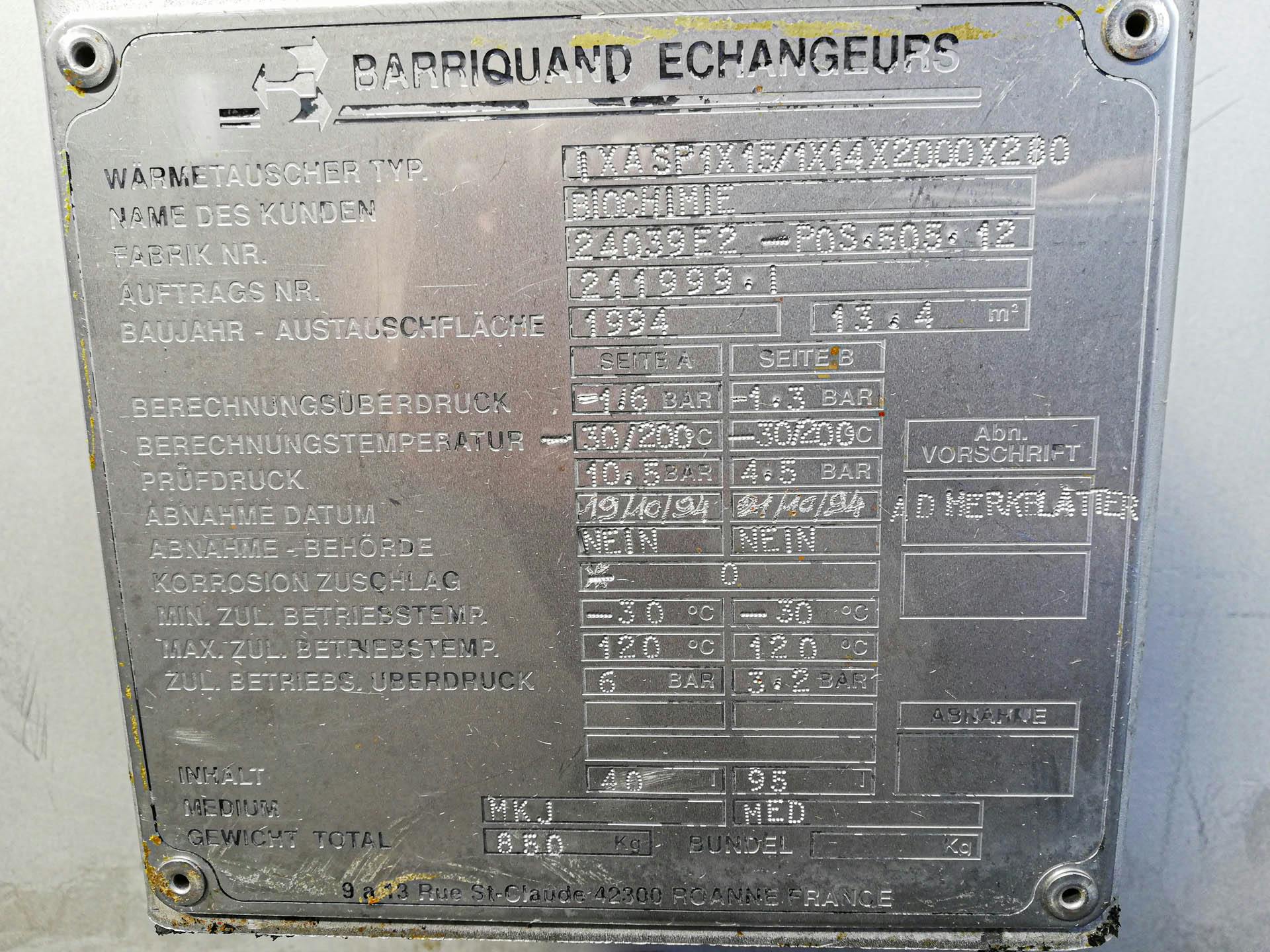 Barriquand IXASP 1X15/1X14X2000X280 welded plate heat exchanger - Płytowe wymiennik ciepła - image 6