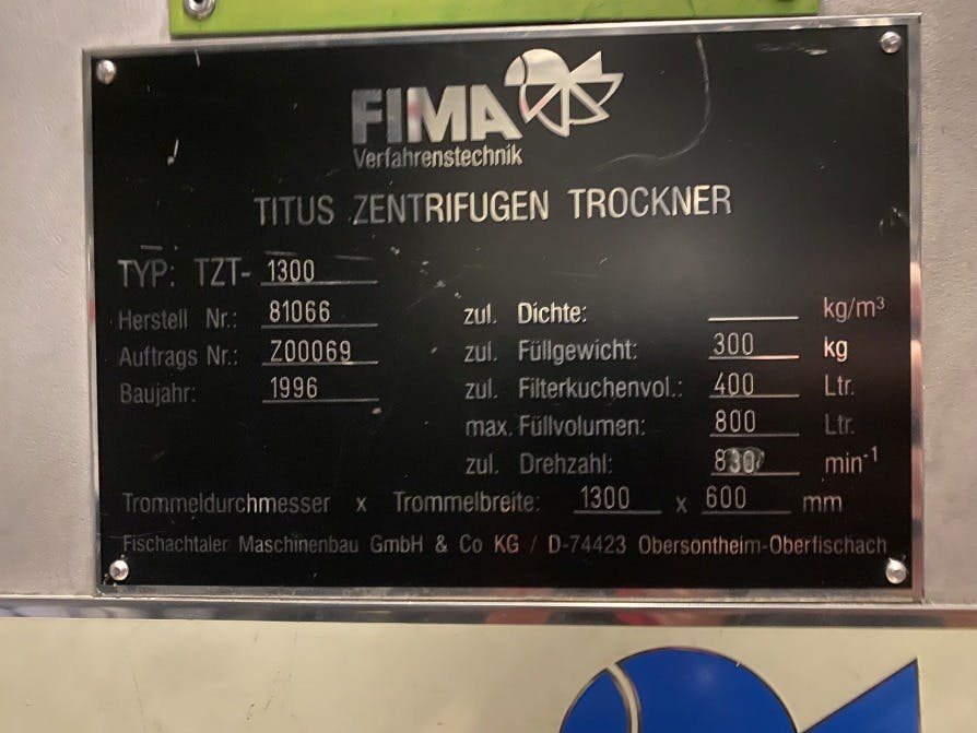 Fima Process Trockner TZT-1300 - Centrífuga de cesta - image 12