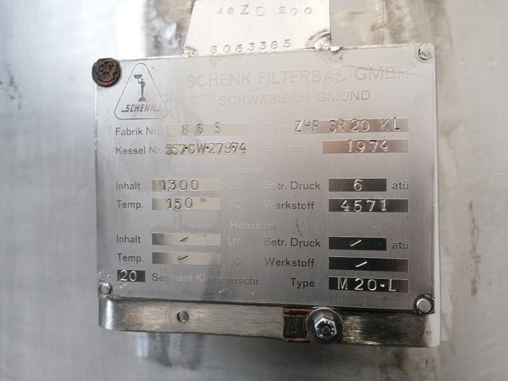 Schenk ZHF SR 20 KL centrifugal discharge - Poziomy filtr plytowy - image 12