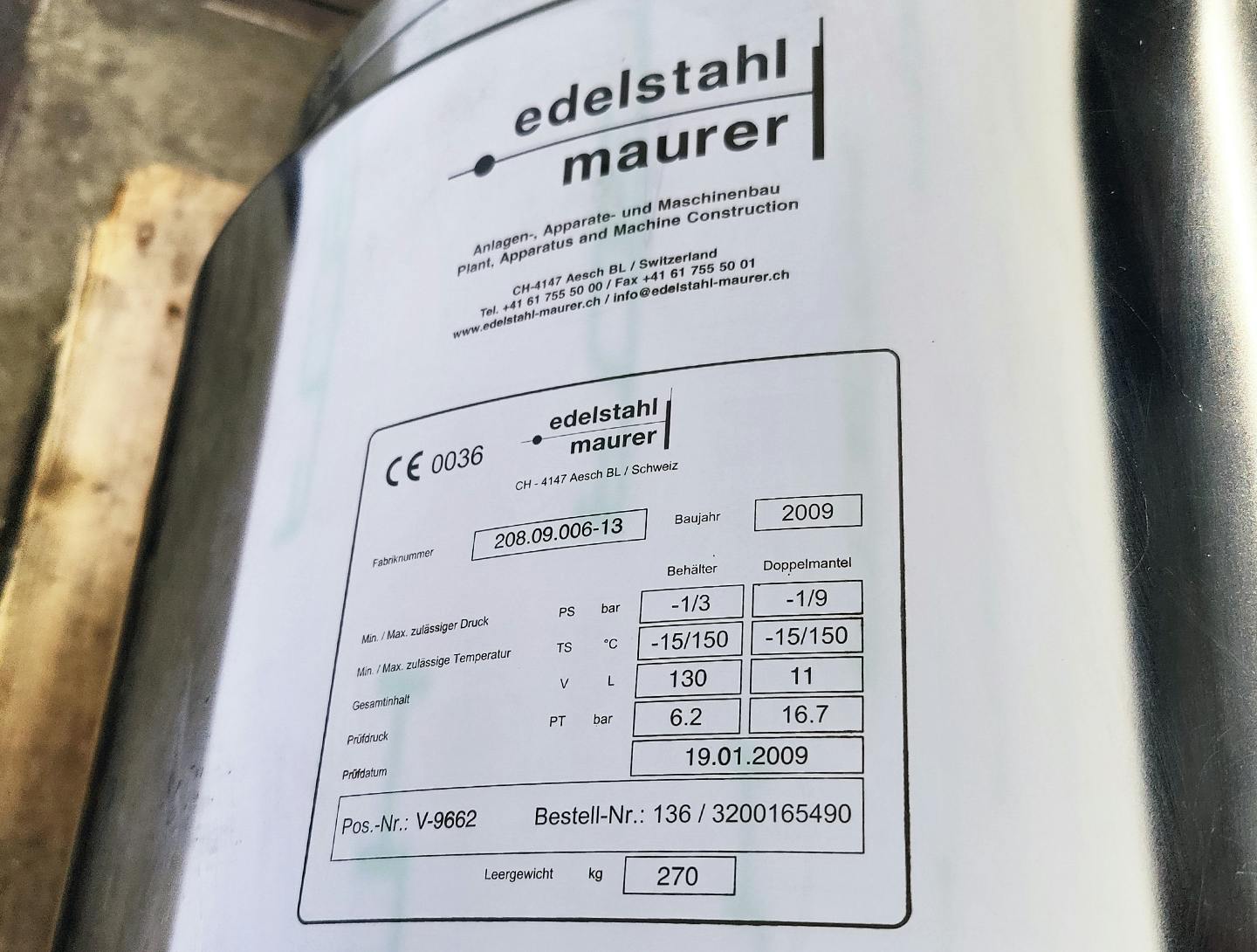Edelstahl Maurer 130 Ltr. - Mirror-Polished Fraction Collector (Pharma Design) - Stainless Steel Reactor - image 10