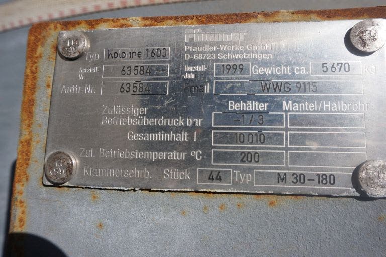 Pfaudler-werke Kolonne 1600, 10.010 Ltr - Extraktionsgeräte - image 9
